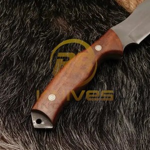 Couteau de chasse et de camping artisanal en acier Damas avec manche en bois de qualité supérieure, lame pleine longueur, survie en extérieur, DIY, OEM - Product Image 3