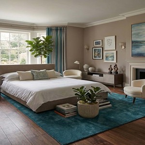 Tapis en laine bleu sarcelle uni, moderne, tufté à la main, minimaliste, moelleux, fait main, doux et luxueux pour salon et chambre à coucher - Product Image 3