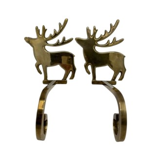Support de chaussette de Noël en laiton massif, support de chaussette en métal robuste en forme de cerf pour cheminée, décoration de maison pour les fêtes - Product Image 2