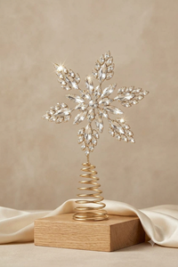 Décoration de sommet de sapin de Noël en forme de flocon de neige en cristal doré, ornée de strass vintage avec base spirale - Product Image 3