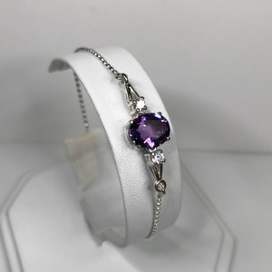 <b>Amethyst</b> Sterling Silver Adjustable Charm <b>Bracelet</b> Luxury Simple Classic Design Elegant Gift for Women Anniversary Engagement - Product Image 4
