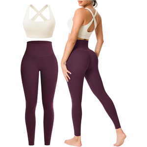 Conjunto de Leggings de Yoga de Cintura Alta en Color Sólido con Sujetador Deportivo con Tirantes Cruzados, Ropa Deportiva de Dos Piezas sin Costuras de Longitud Completa - Product Image 2