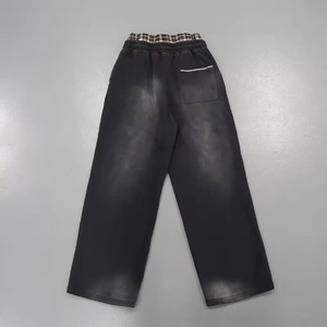 Custom Mens Double Waisted Rhinestone <b>Joggers</b> Flare Baggy <b>Stacked</b> Sweatpants Men Casual Sweat Acid Wash Pants Trousers For Men - Product Image 2