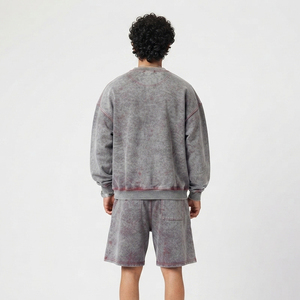 Ensemble short de survêtement délavé pour homme – Style décontracté vintage, coupe ample et oversize, idéal pour la gym et le fitness – Qualité supérieure - Product Image 2