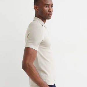 Camisa Casual de Manga Corta para Hombre, Estilo Moderno, Corte Ajustado, Tejido Plano, Cuello con Cierre de Cremallera, Secado Rápido, Poliéster/Algodón - Product Image 4