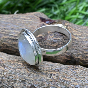 Anvika Gems Jewels Handmade Oxidized Silver Plated Rainbow <b>Moonstone</b> Gemstone Bezel Set Vintage Women's Statement <b>Ring</b> Certified - Product Image 3