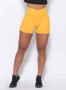 Women's <b>Yellow</b> 2 Piece Sports Set <b>Crop</b> <b>Top</b> High Waist Shorts Solid Color Spandex Knitted Breathable Sporty Spring Summer - Product Image 3