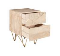 Table de chevet moderne en bois avec 2 tiroirs, incrustations dorées, pieds en métal écologiques et durables pour chambre et salon