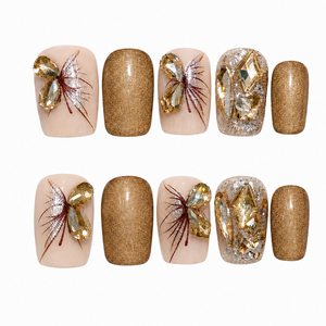 Armadura de escalera corta Dedo acrílico Armadura cuadrada redonda Champagne Gold Glamorous Vintage Opulence Night - Product Image 1