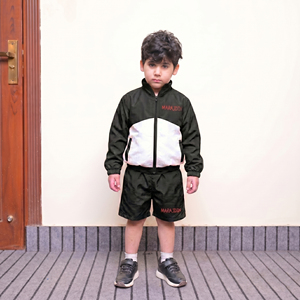 Survêtements pour enfants en nylon léger à fermeture éclair, coupe-vent d'été personnalisé, ensemble de jogging en nylon deux pièces, ensemble de shorts coupe-vent - Product Image 1