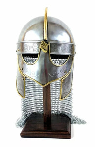 Norse Viking Helmet Medieval Knight Armor Polished Metal Gravure Printing Historical Reenactment Costume OEM - Product Image 3
