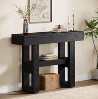 Console moderne en bois massif faite à la main avec étagère de rangement et base tréteau pour appartement, salle à manger, entrée, salon