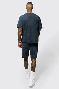 Plus Size Men's Washed Cotton T-Shirt Shorts <b>Set</b> Solid Color Casual Summer Outfit <b>Knitted</b> Breathable Clothing - Product Image 5