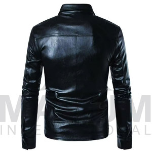 SALVA LEATHER <b>Men</b> Genuine Leather Motorcycle Bomber <b>Jacket</b> Reversible Stand Collar Zipper Closure <b>Sherpa</b> Lining Windproof Slim - Product Image 3