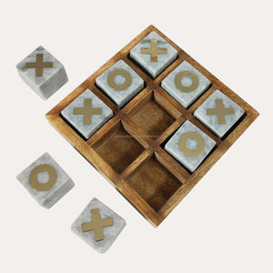 Forme ronde marbre et bois Tac tic toe jouet éducatif pour les familles jeu de fête intérieur/extérieur - Product Image 5