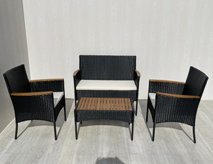 4P00077 Direct factory in Viet Nam Outdoor Dining <b>Garden</b> <b>Set</b> 4pcs KD Sofa with steel frame and flat wicker acacia wood - Product Image 6