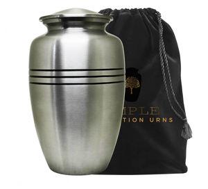 Urne funéraire en métal argenté brossé pour cendres humaines adultes |   Urne funéraire de style américain/européen classique avec bandes noires |   220 Cubic - Product Image 2
