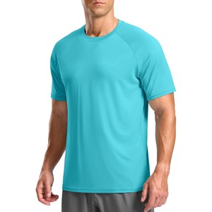 Nouveau T-shirt de sport pour homme 2026 à manches courtes, col rond, couleur unie, tricoté, coupe ajustée, séchage rapide, style sportif, bleu, pour la gym - Product Image 3
