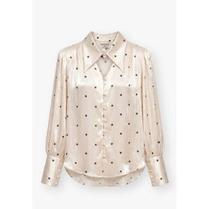 Blusa Casual de Oficina para Mujer, Diseño Personalizado BETTY, Elegante y Femenina, de Satén Texturizado con Puntos, Manga Larga y Cuello Recortado, Estilo Vietnamita - Product Image 2