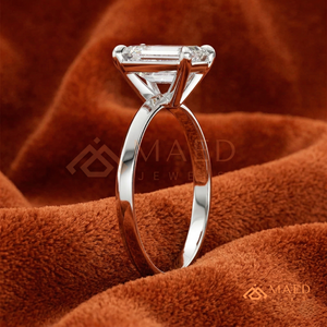 White Gold Polished Knife-Edge <b>Emerald</b> Solitaire – Sophisticated Minimalist Wedding Band Sterling <b>Silver</b> Modern Engagement <b>Ring</b> - Product Image 2