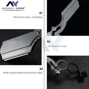 Rasoir droit professionnel pour hommes, manche anneau droit pour rasage à l'huile, double prise pour les doigts, sans lame, noir - Product Image 4