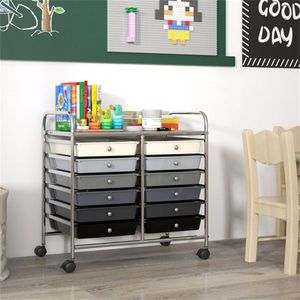 Carrello Portaoggetti a 2 File e 10 Livelli con 12 Cassetti Rimovibili Multicolore, 4 Ruote (2 con Freno), Grigio, Armadietto da Cucina per Alimenti - Product Image 2
