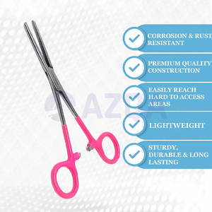 Stainless Steel 6 Inch Curved Serrated Hemostat Forceps With Pink <b>PVC</b> Grip And Locking Ratchet For Jewelry Making - Product Image 3