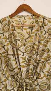 Robe kaftan en coton fleuri moutarde pour femme, style bohème, paréo de plage, maxi - Product Image 3