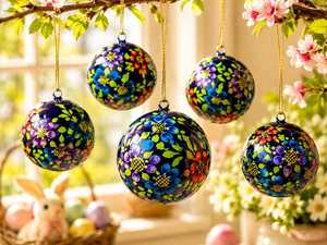 Ornement suspendu en papier mâché fait main, motif floral traditionnel, peint à la main, imprimé 3 couleurs, de haute qualité, pour arbre de Noël - Product Image 2