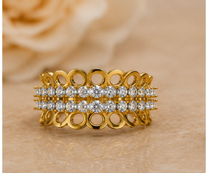 Anillo de banda cultivado en laboratorio |   Oro amarillo de 14 quilates |   Diseño de doble fila de círculos abiertos |   Aniversario de Boda |   Regalo para Fiestas |   Chapado en Rodio - Product Image 1