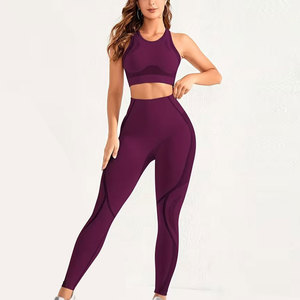 Ropa Deportiva, Conjunto de Yoga de 2 Piezas para Mujer, Diseño Personalizado con Cuello Redondo, Ajuste Delgado - Product Image 1