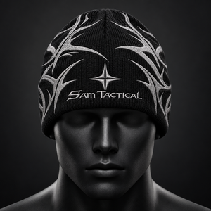 Sam Tactical Black <b>Beanie</b> With 3D Embroidered Geometric Pattern For <b>Men</b> Outdoor Street Style <b>Hat</b> 56-58CM Wholesale Rate OEM - Product Image 2
