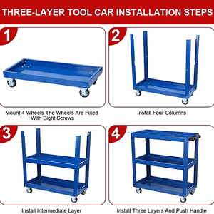 Carrello Portautensili a 3 Ripiani in Acciaio Resistente con Ruote e Chiusura di Sicurezza per Organizzazione in Cucina e Officina - Product Image 6