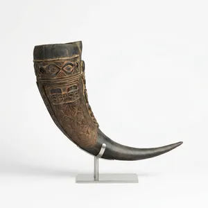 Handmade <b>Buffalo</b> <b>Horn</b> Drinking <b>Horn</b> Carved With Folk Art Design Natural Shape Antique Imitation Collectible - Product Image 1