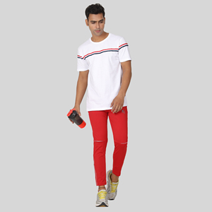 Pantalon de survêtement sport bleu quatre directions avec bande latérale, logo personnalisable, impression HD, délavage coloré, 100 % polyester, séchage rapide, tailles homme M/L/XL - Product Image 6