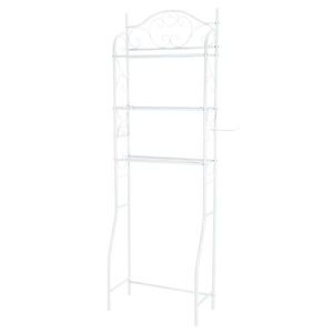 Scaffale angolare in metallo bianco a 3 livelli da posizionare sopra il WC, con finitura in plastica, per doccia e bagno - Product Image 1