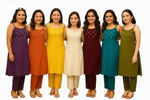 Conjunto coordinado de Kurti y pantalón de algodón slub de la mejor calidad, elegante, moderno y a la moda, con trabajo de espejo, fabricado en Surat, ropa étnica. - Product Image 2