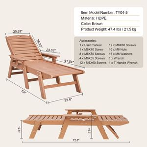 Sdraio da Esterno in HDPE Regolabile a 6 Posizioni, Capacità di Carico 180 Kg, Chaise Longue con Schienale, Lettino Prendisole di Qualità - Product Image 2