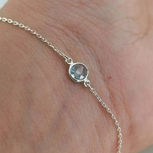 Blue Topaz Round Bracelet 925 Sterling Silver Handmade Promise Jewelry for Women gift for her December birthstone Jewelry - Product Image 1