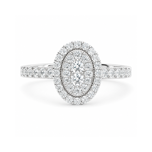Bague de fiançailles avec cluster de diamants ronds naturels de 1,00 carat |   Bijoux fins pour femme en or blanc sertis de pierres, pour anniversaire de mariage - Product Image 1
