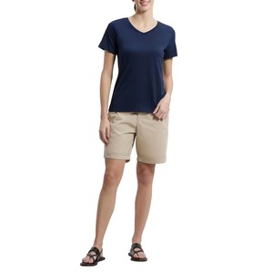 T-shirts personnalisés brodés avec logo pour femmes, col en V, manches courtes, coton respirant, uni, décontracté, t-shirts basiques, hauts pour femmes. - Product Image 3