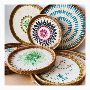 Handmade Rattan <b>Snack</b> <b>Tray</b> with Mother of Pearl Shell Decoration - Product Image 5