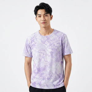 Men's <b>Tie</b>-Dye Short Sleeve T-Shirt O-Neck Regular Fit Casual <b>Knitted</b> Purple White Patterned Summer Wear - Product Image 4