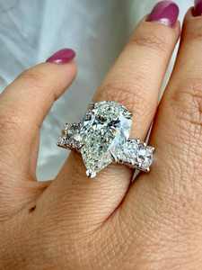 Bague de Fiançailles en Moissanite Ovale, Poire, Triangle, Trilogie, Plaqué Rhodium et Or Blanc, Bijoux Classiques - Product Image 3
