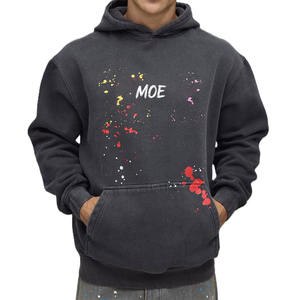 Sweat à capuche graphique effet éclaboussures de peinture pour homme, en molleton de coton, style streetwear, design artistique, fabrication OEM, vente en gros, couleur anthracite - Product Image 1