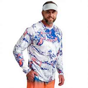 เสื้อเชิ้ตตกปลาแขนยาวผู้ชาย สีขาว น้ำเงิน ชมพู พิมพ์ลาย UPF 50 ป้องกันรังสียูวี โพลีเอสเตอร์ สำหรับใส่กลางแจ้ง - Product Image 3