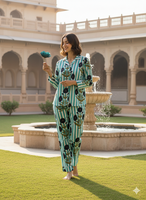 Ensemble de pyjama unisexe à manches longues en coton 100% doux à col en V |   Vêtements de détente bohèmes lisses imprimés à la main |   Pochette pour pyjama d'été