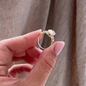 3 Ct Oval Lab Grown Diamond Engagement Ring 14K Gold IGI Certified Side Stone Accent <b>Cluster</b> Solitaire Jewelry Women Wholesale - Product Image 2