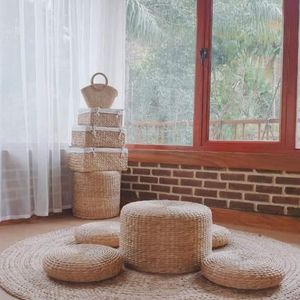 Tapis tissé en jacinthe d'eau style bohème, en fibres naturelles, pour la décoration de salon, chambre et intérieurs élégants - Product Image 5