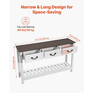 Consolle da ingresso in stile rustico da 47 pollici con ripiano inferiore a specchio, stretta e rettangolare, in MDF, scrivania in legno per divano - Product Image 3